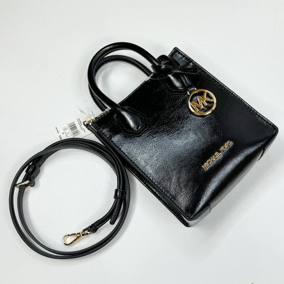 Michael Kors Mercer XS North South MINI Satchel Crossbody Bag Patent Black - Picture 3 of 10